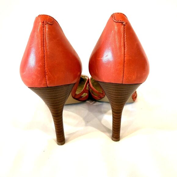 Nine West Red Coral Leather Cutout D'Orsay Bertha Pumps Size 8 - Picture 4 of 9